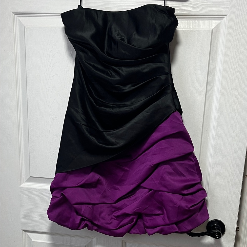 NWT Onyx Nite Black and Purple Strapless Bubble Cocktail Dress